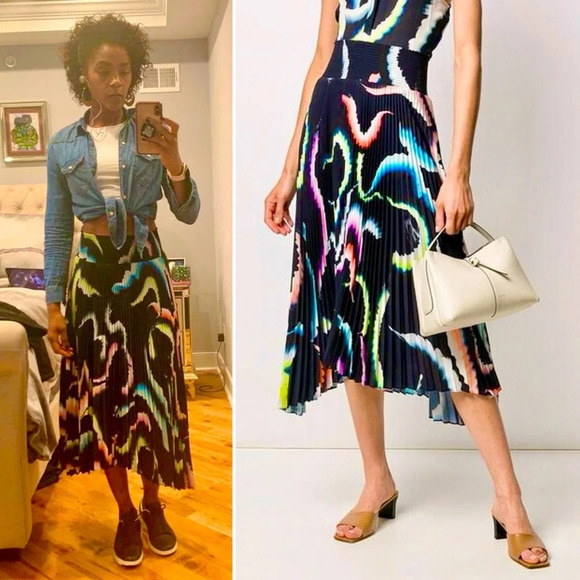 A.L.C. Matching Silk Set Sula Crop Top & Sonali Pleated Midi Skirt Black 0 XS - Picture 14 of 15